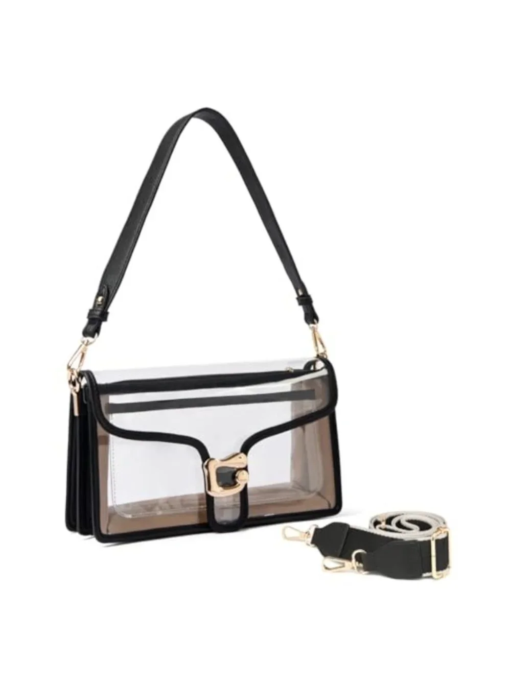 Clear Crossbody Bag Women Stadium Approved Vegan Leather Shoulder Purse with 2